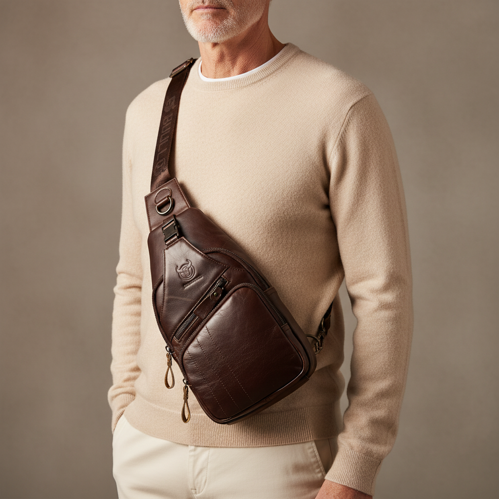 Vintage Bull Triangular Crossbody Bag for Men
