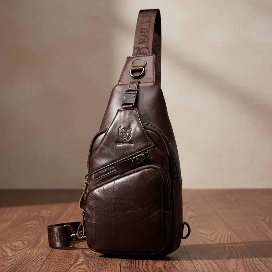 Vintage Bull Triangular Crossbody Bag for Men