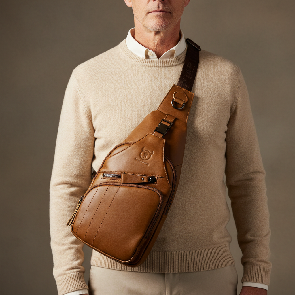 Vintage Bull Triangular Crossbody Bag for Men
