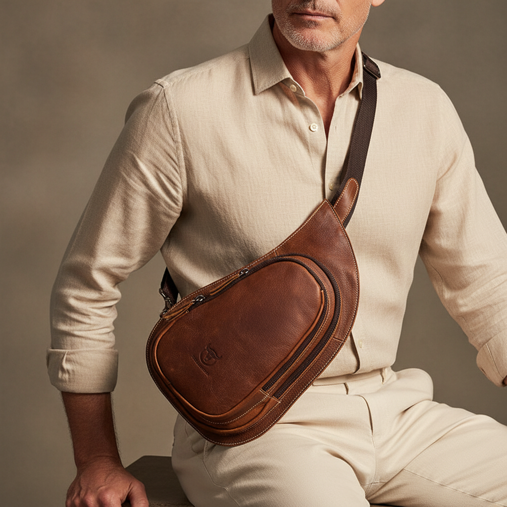 Brackenfield Men's Leather Rounded Crossbody Bag