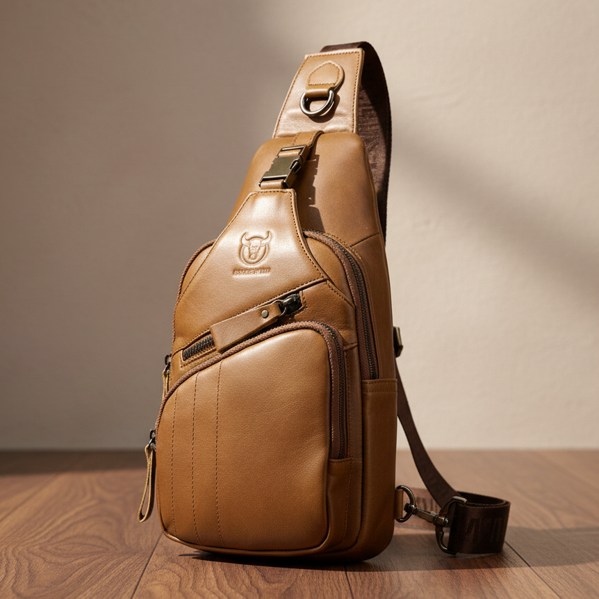 Vintage Bull Triangular Crossbody Bag for Men