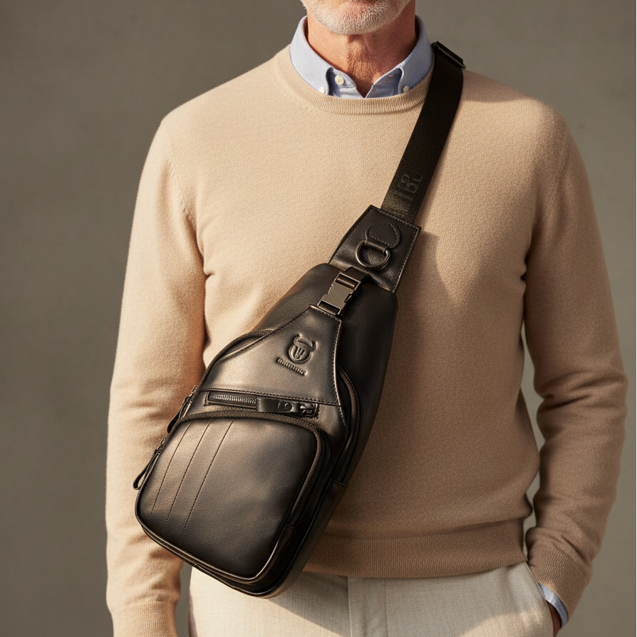 Vintage Bull Triangular Crossbody Bag for Men